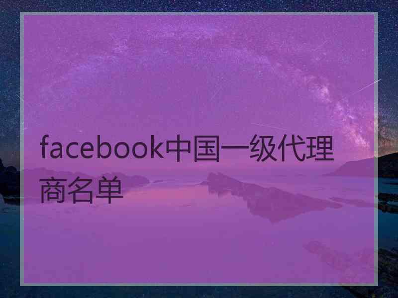 facebook中国一级代理商名单